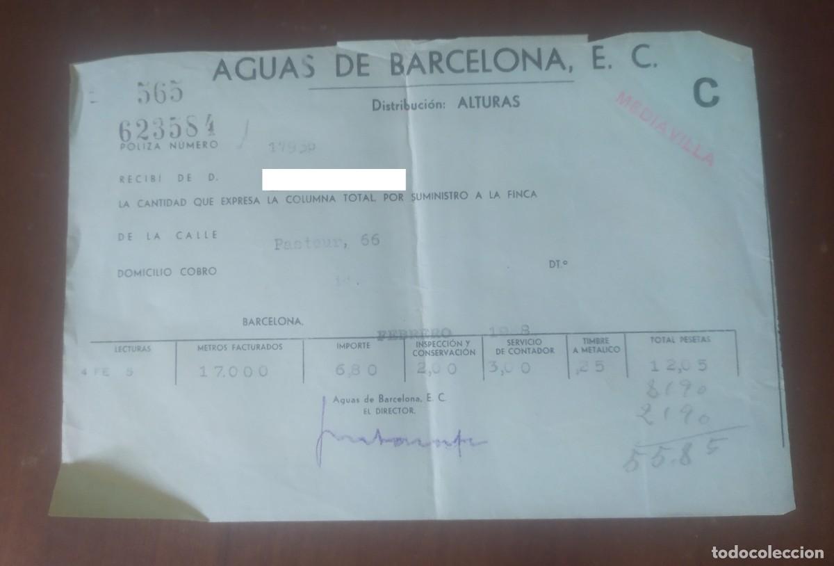 Facturas antiguas: Recibo de las aguas de Barcelona - Foto 1