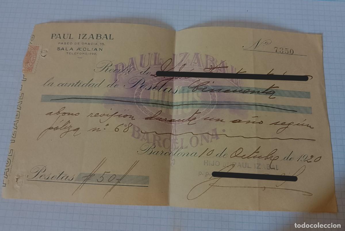 Facturas antiguas: Recibo de revisi&oacute;n de piano - Foto 1