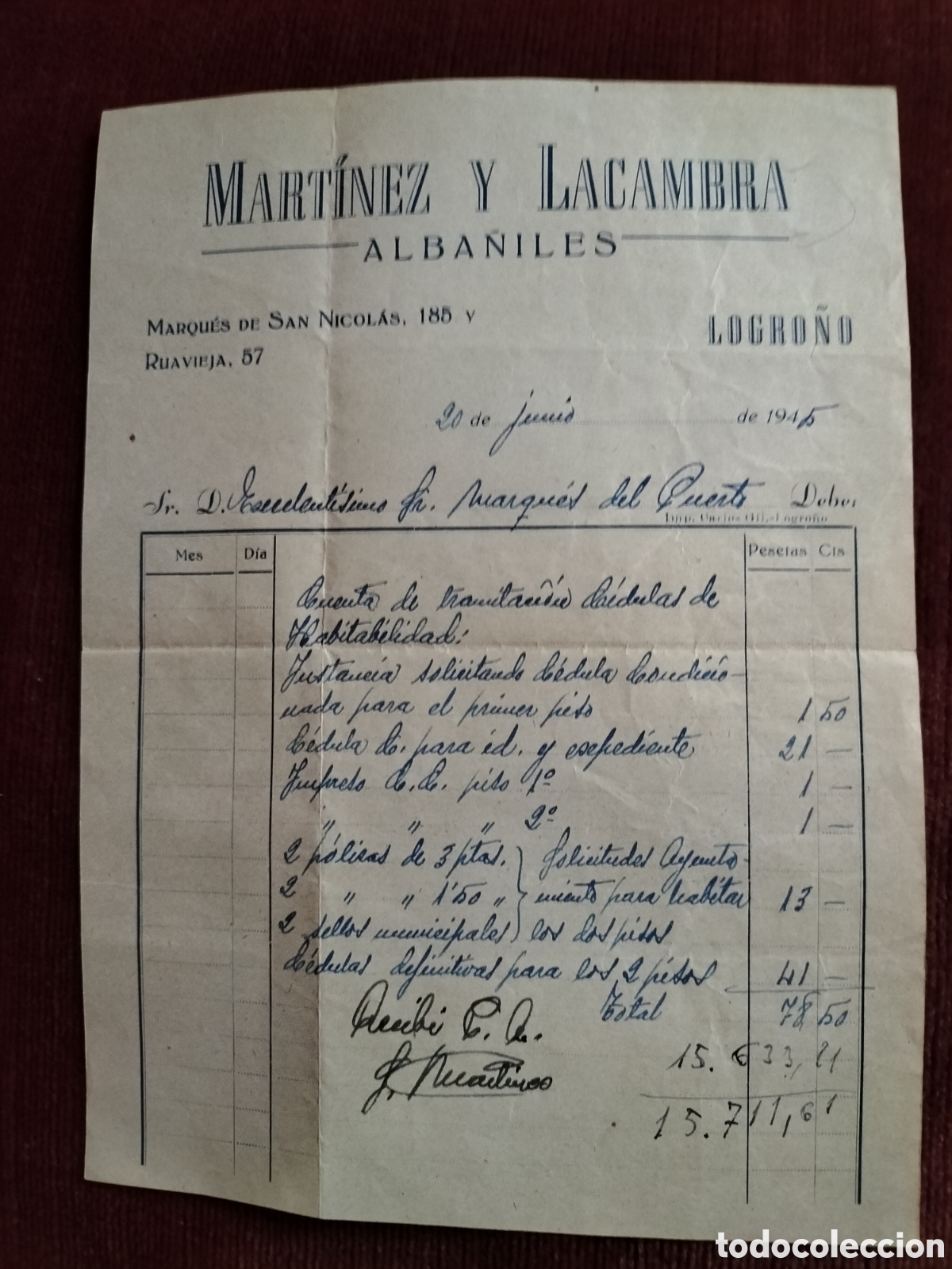 Facturas antiguas: Logro&ntilde;o. Dos facturas de los a&ntilde;os 40. - Foto 2