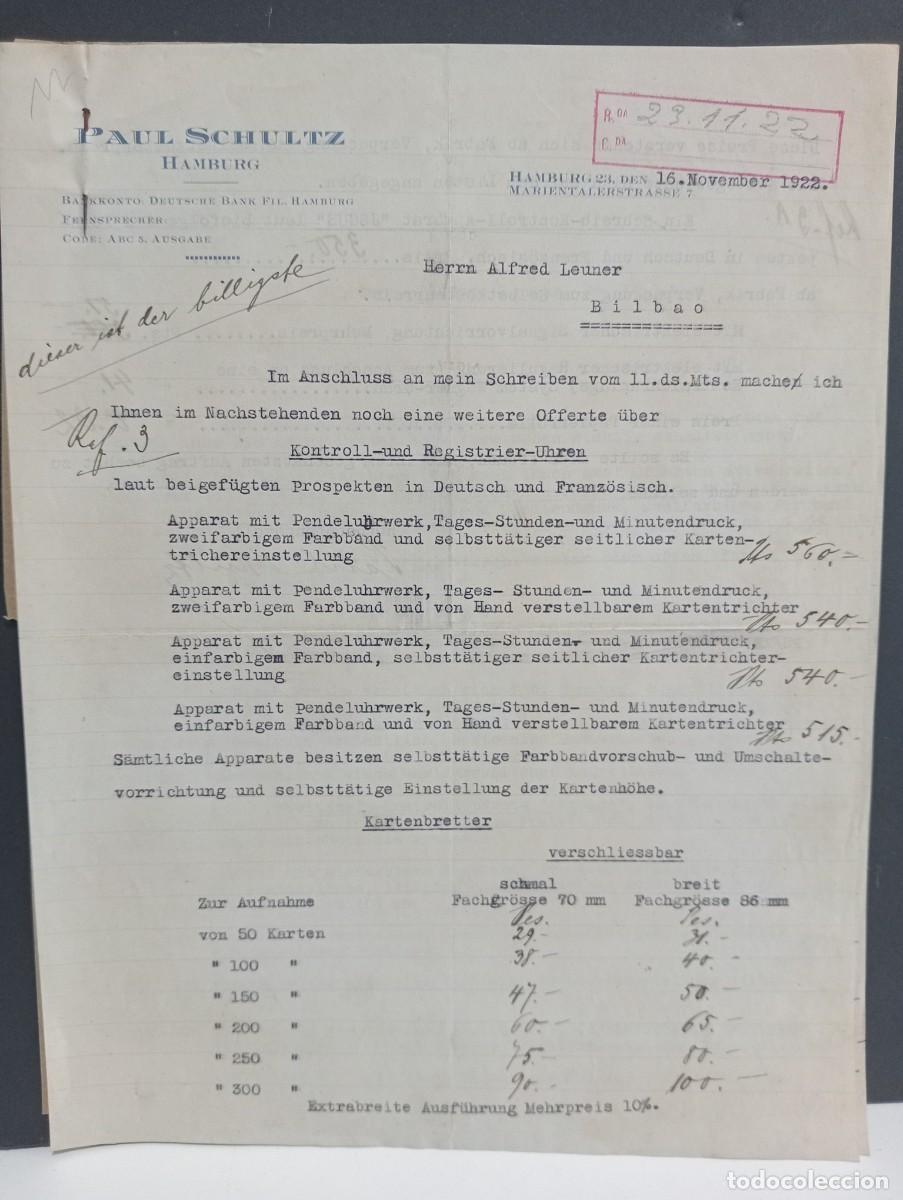 Facturas antiguas: PAUL SCHULTZ &ndash; HAMBURG 1922 - Foto 1