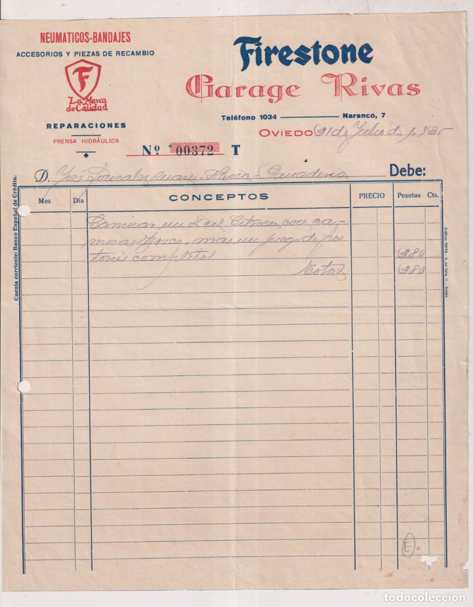 Facturas antiguas: Garage Rivas. Firestone. Oviedo 1935 - Foto 1