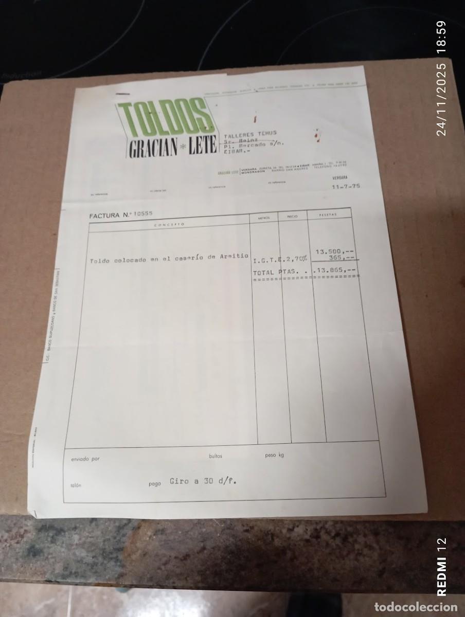 Facturas antiguas: TOLDOS LETE EIBAR / FACTURA 1975 - Foto 1