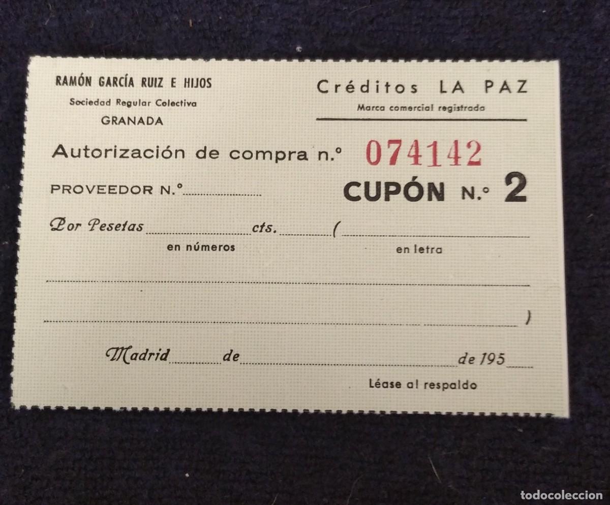 Facturas antiguas: Cup&oacute;n cr&eacute;ditos La Paz (Granada). - Foto 1