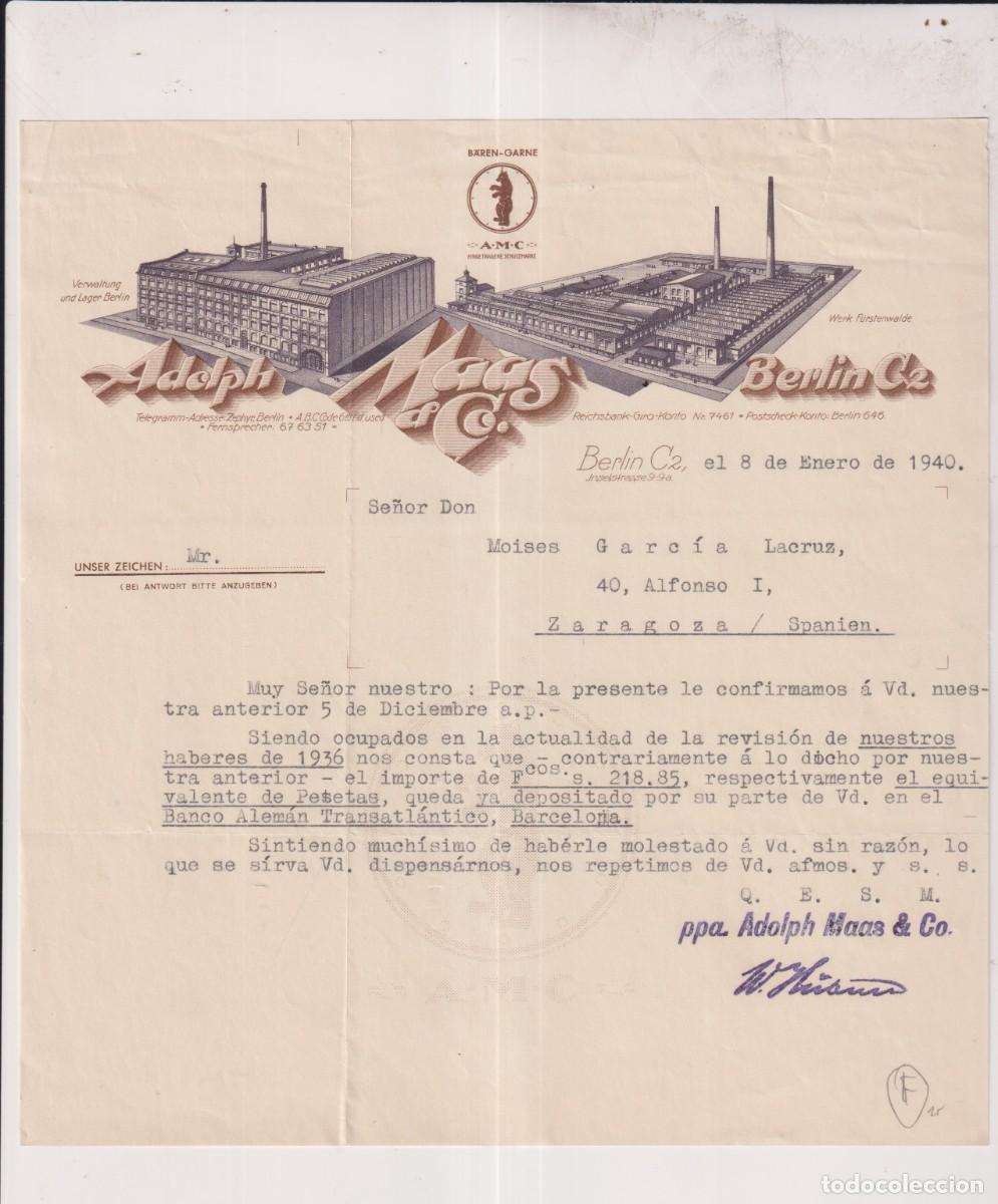 Facturas antiguas: Adolph Mass & co. Berlin. 1940 - Foto 1