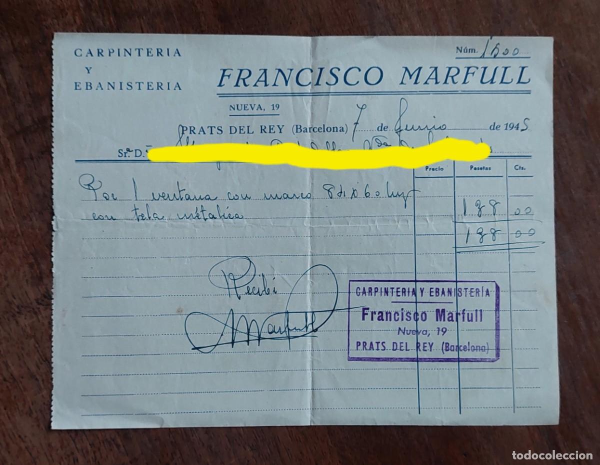 Facturas antiguas: PRATS DE REI FACTURA 1945 - Foto 1
