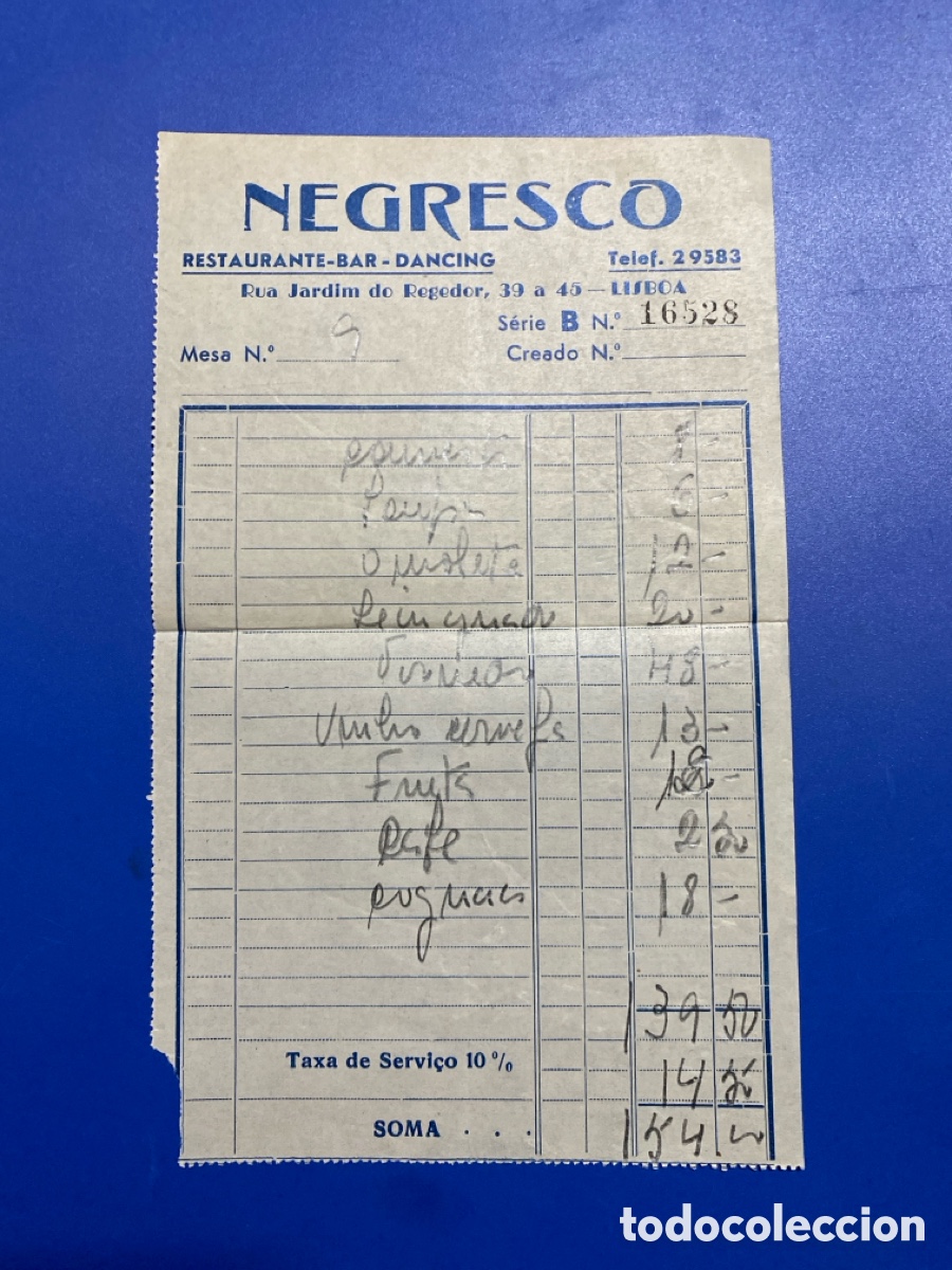 Facturas antiguas: Negresco, restaurante Lisboa - Foto 1