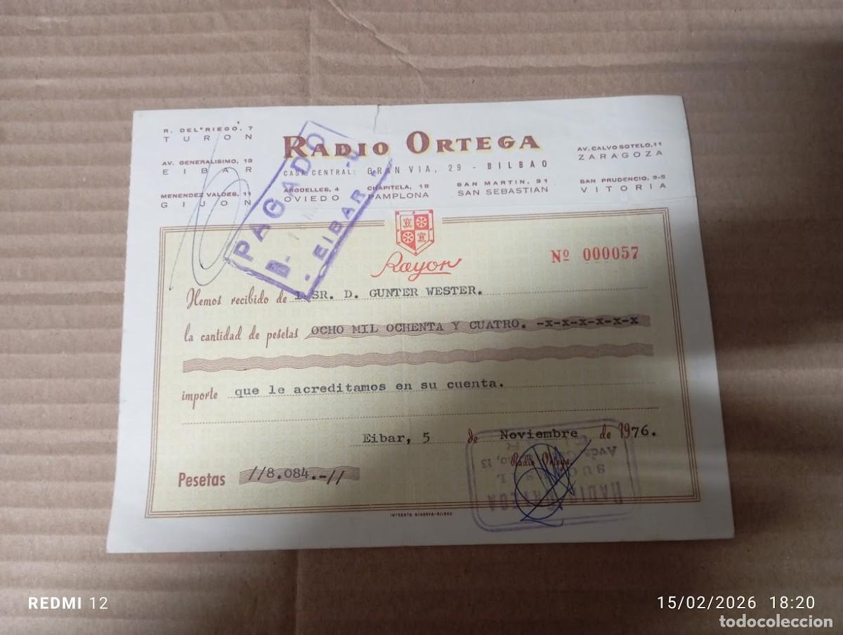 Facturas antiguas: FACTURA RADIO ORTEGA EIBAR - Foto 1