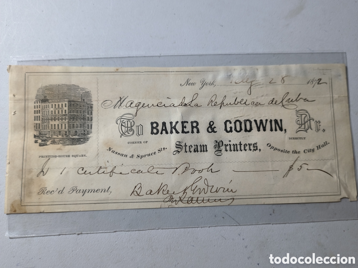 Facturas antiguas: Cuba, guerra de cuba,recibo de compra, agencia Rep&uacute;blica de cuba,a&ntilde;o 1872