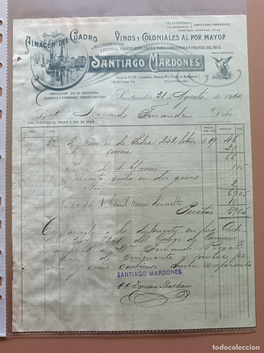 Facturas antiguas: SANTIAGO MARDONES - SANTANDER - 1914 - Foto 1