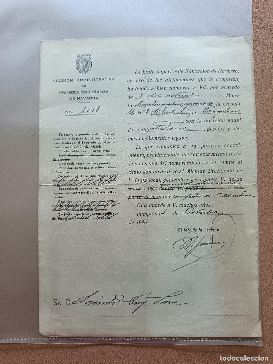 Facturas antiguas: SECCI&Oacute;N ADM. DE PRIMERA ENSE&Ntilde;ANZA DE NAVARRA- 1940 - Foto 1