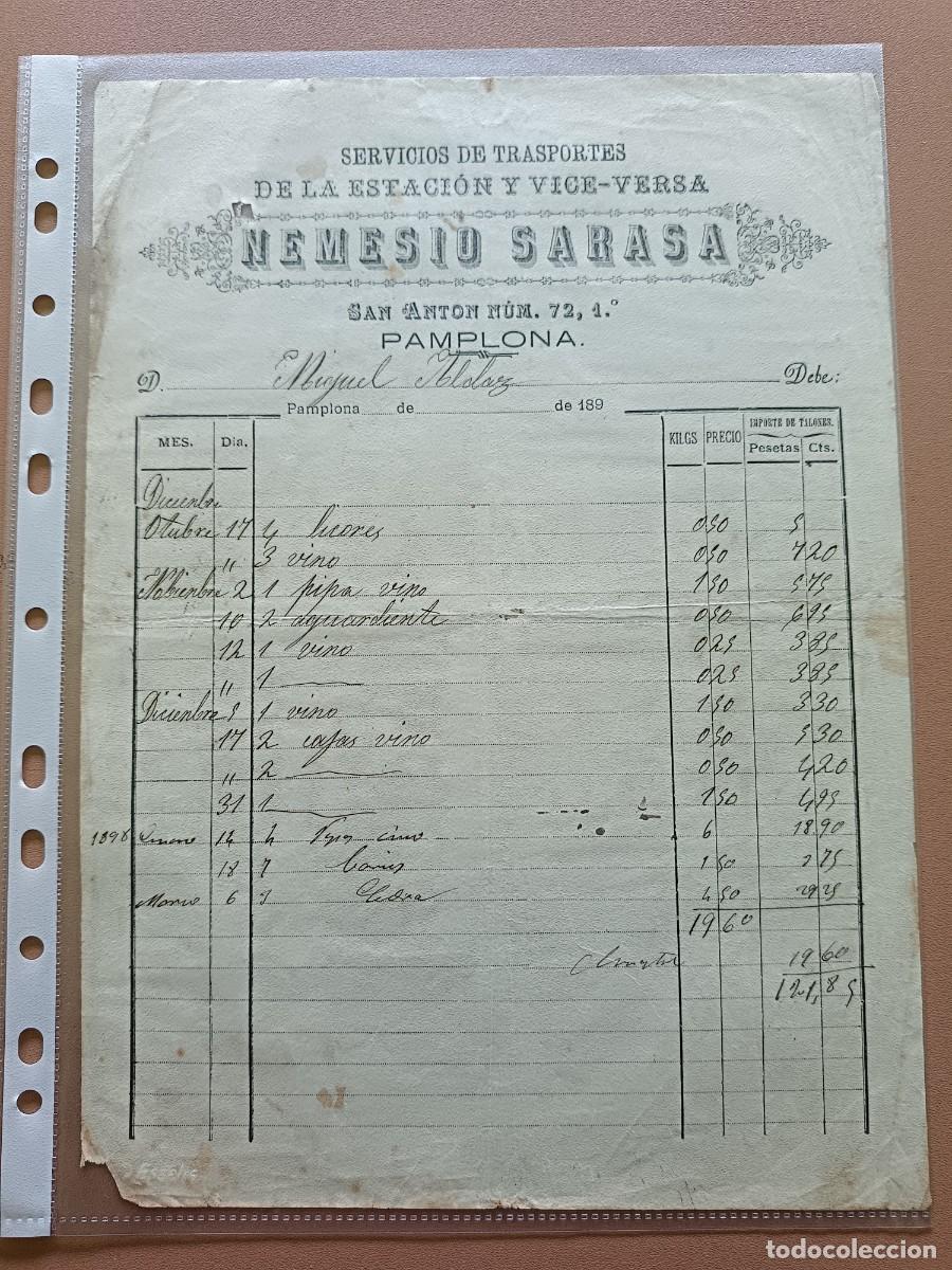 Facturas antiguas: NEMESIO SARASA- PAMPLONA - 1898 - Foto 1