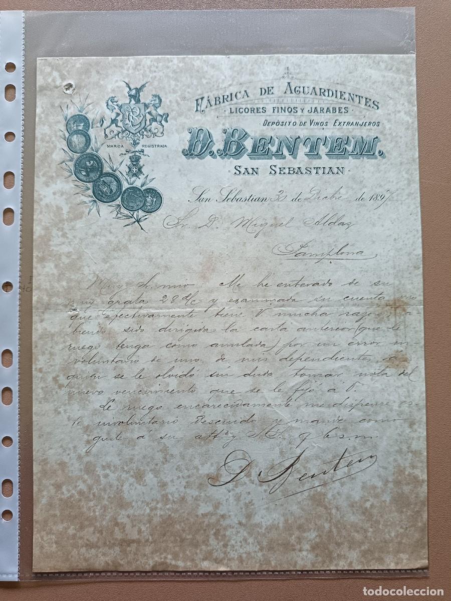Facturas antiguas: D. BENTENM - S. SEBASTI&Aacute;N- 1897 - Foto 1