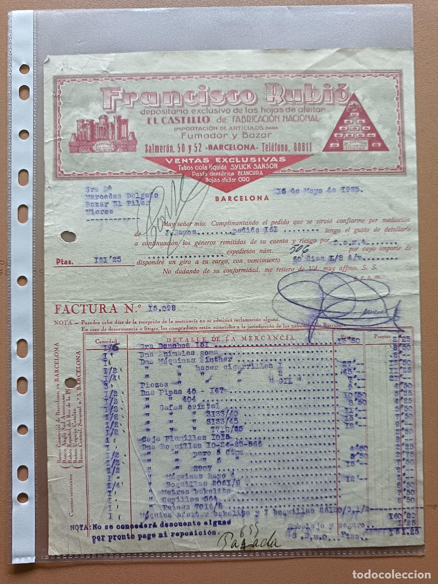 Facturas antiguas: FRANCISCO RUBIO- BARCELONA - 1935 - Foto 1