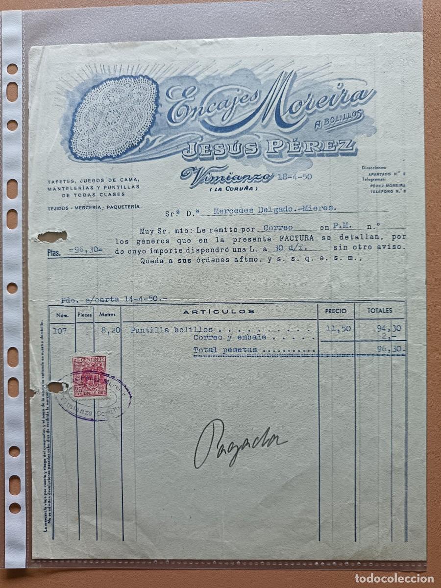 Facturas antiguas: JES&Uacute;S P&Eacute;REZ- VIMIANZO - 1950 - Foto 1