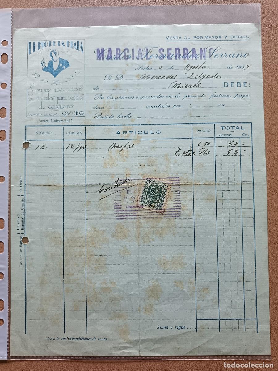 Facturas antiguas: MARCIAL SERRANO - OVIEDO- 1939 - Foto 1
