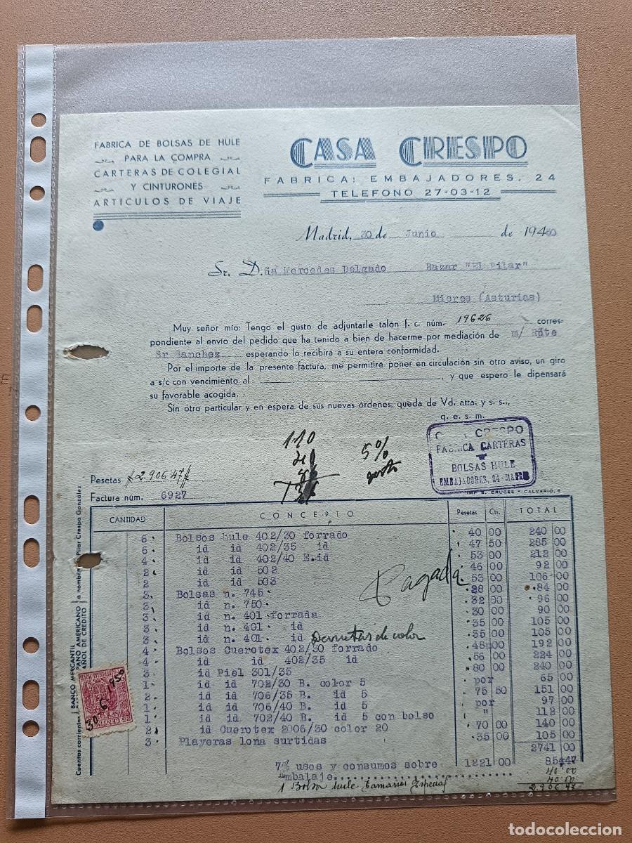 Facturas antiguas: CASA CRESPO - MADRID - 1950 - Foto 1