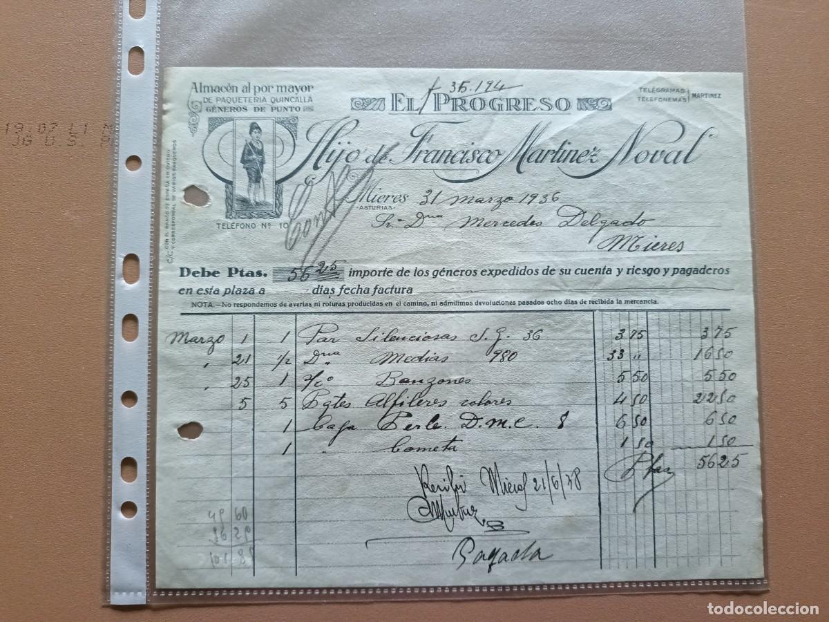 Facturas antiguas: HIJO DE FRANCISCO MART&Iacute;NEZ- MIERES- 1936 - Foto 1