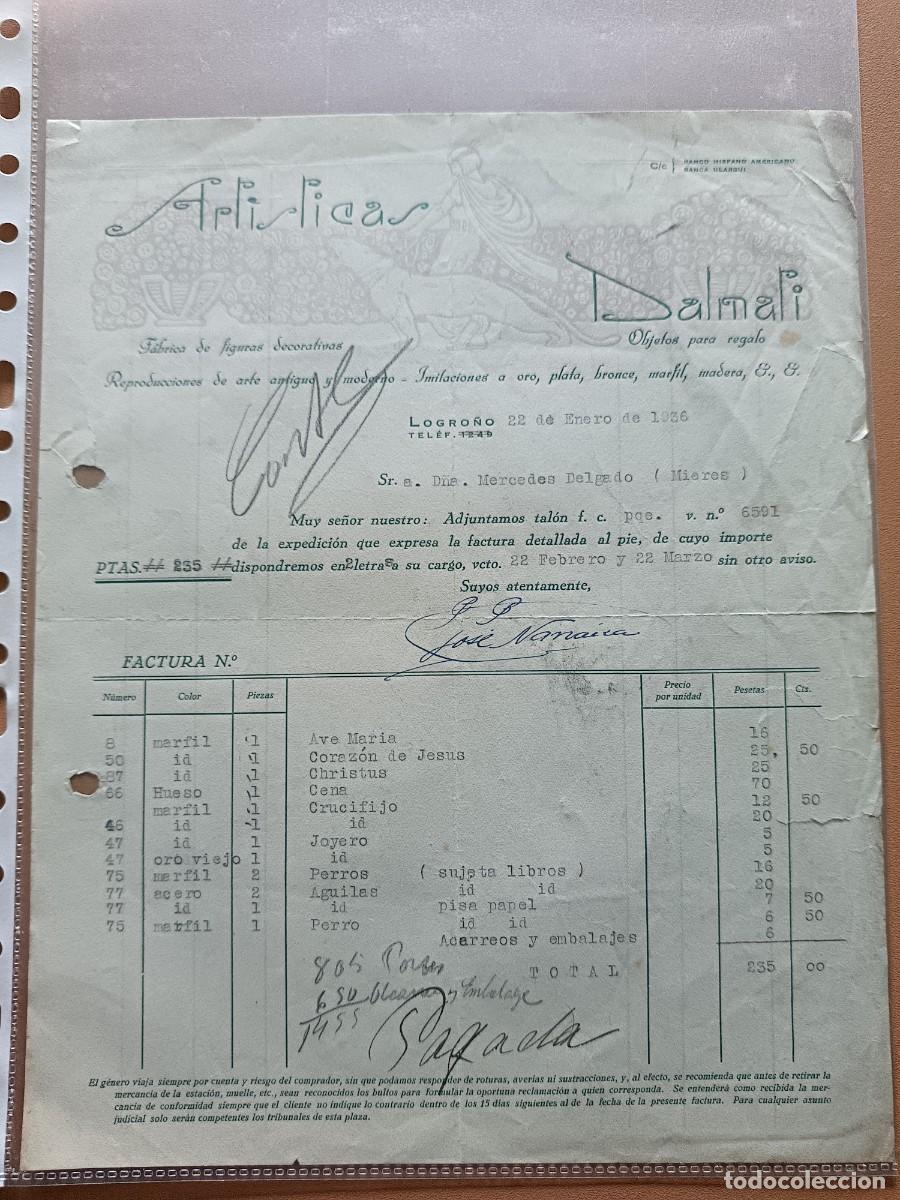 Facturas antiguas: ART&Iacute;STICAS DALMALI- LOGRO&Ntilde;O-1936 - Foto 1