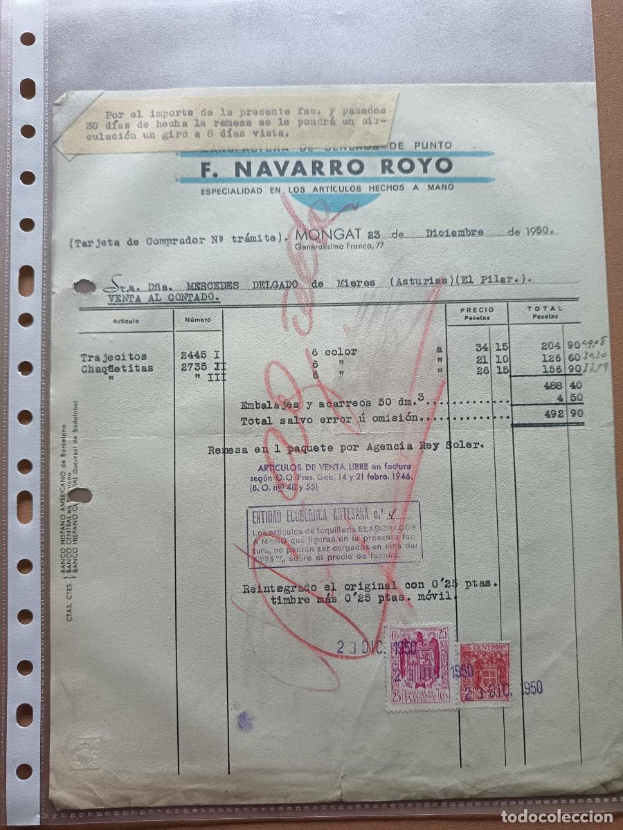 Facturas antiguas: F. NAVARRO ROYO- MONGAT- 1950 - Foto 1