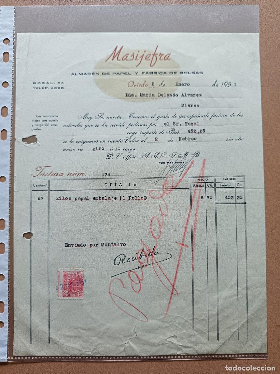 Facturas antiguas: MASIJEFRA- OVIEDO- 1951 - Foto 1