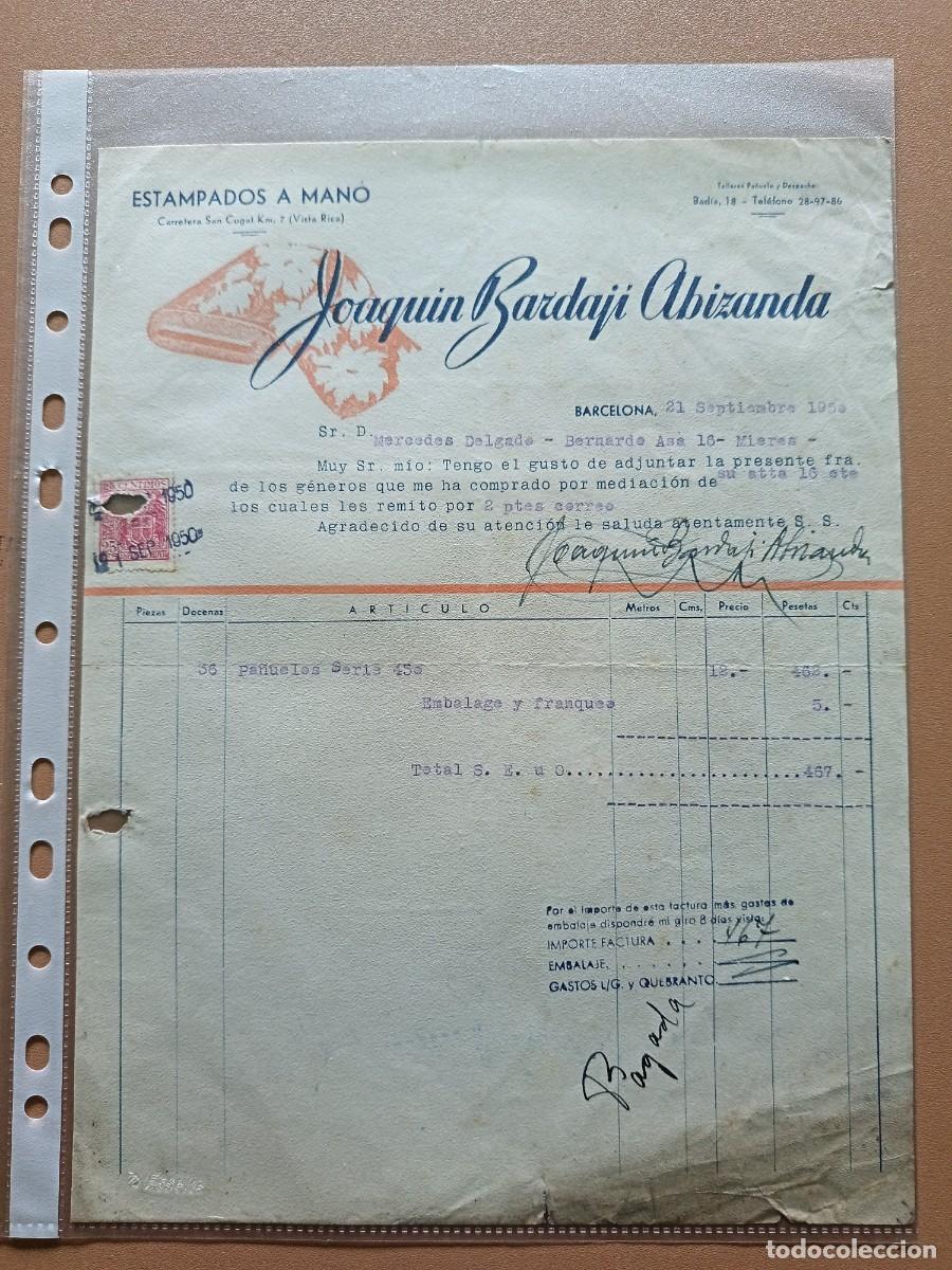 Facturas antiguas: JOAQU&Iacute;N BARDAJI ABIZANDA- BARCELONA- 1950 - Foto 1