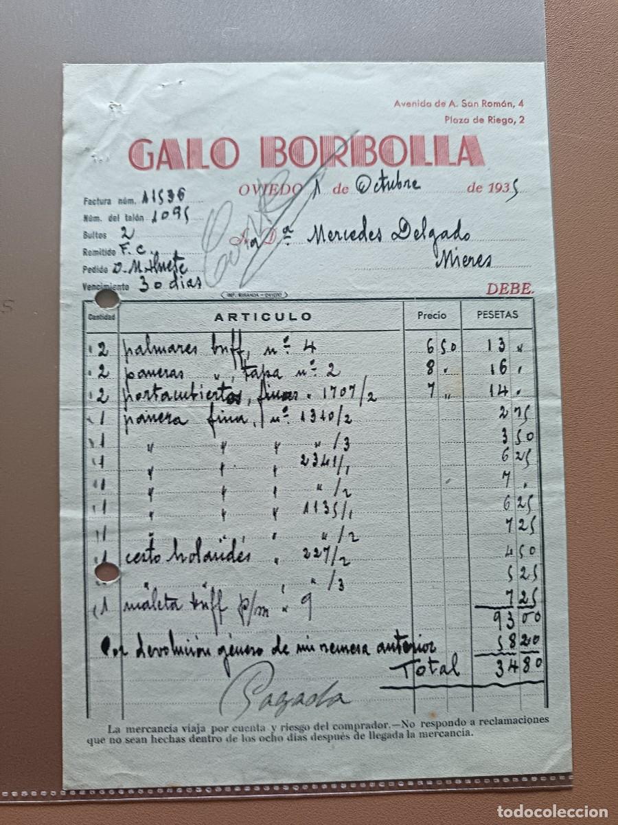 Facturas antiguas: GALO BORBOLLA- OVIEDO- 1935 - Foto 1