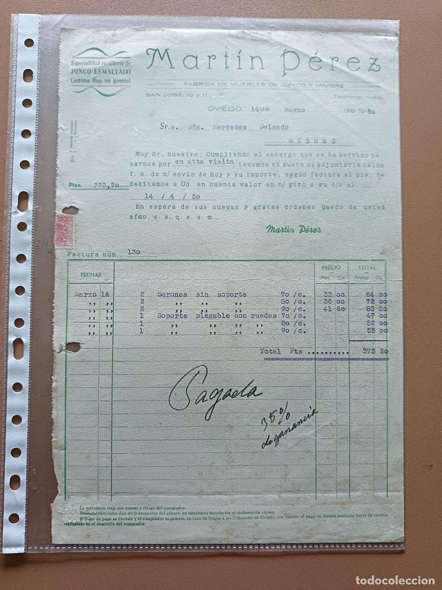 Facturas antiguas: MART&Iacute;N P&Eacute;REZ- OVIEDO- 1950 - Foto 1