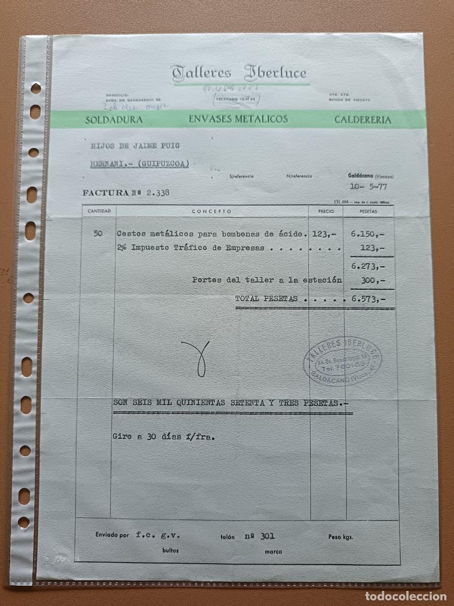 Facturas antiguas: TALLERES IBERLUCE- HERNANI- 1977 - Foto 1