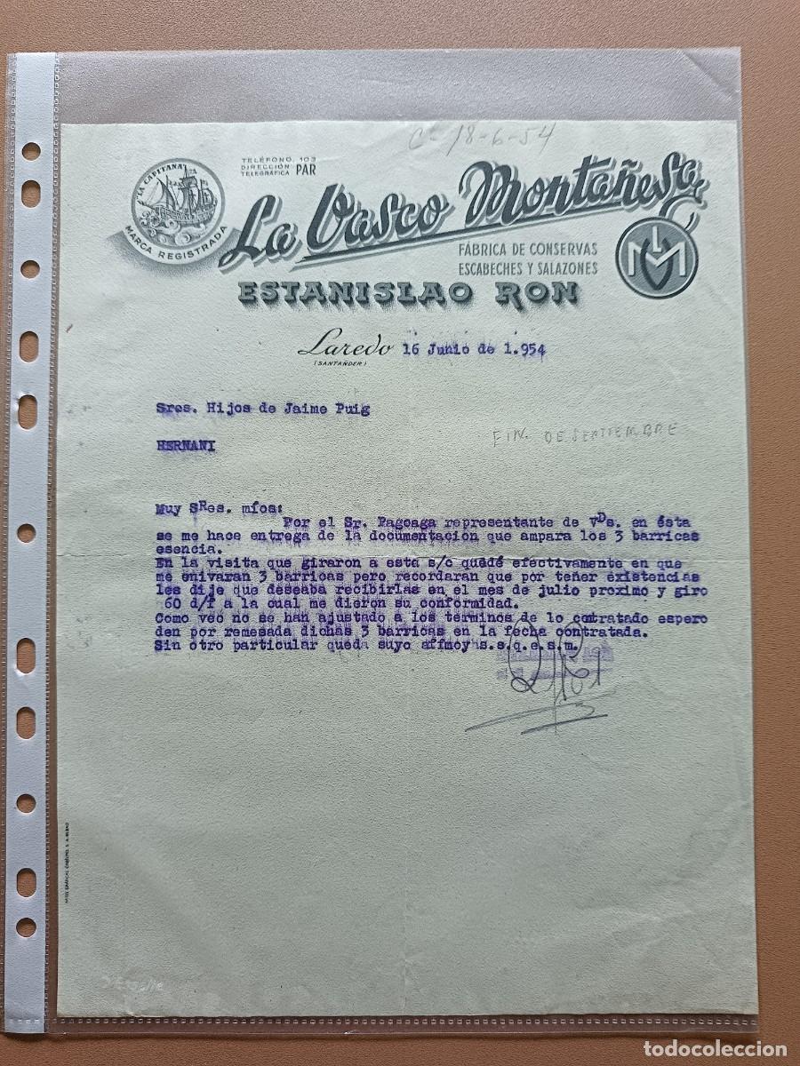 Facturas antiguas: LA VASCO MONTA&Ntilde;ESA- LAREDO- 1954 - Foto 1