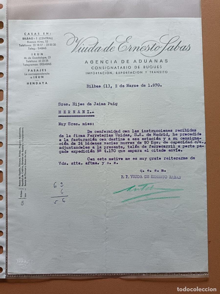 Facturas antiguas: VIUDA DE ERNESTO SABAS- BILBAO- 1970 - Foto 1