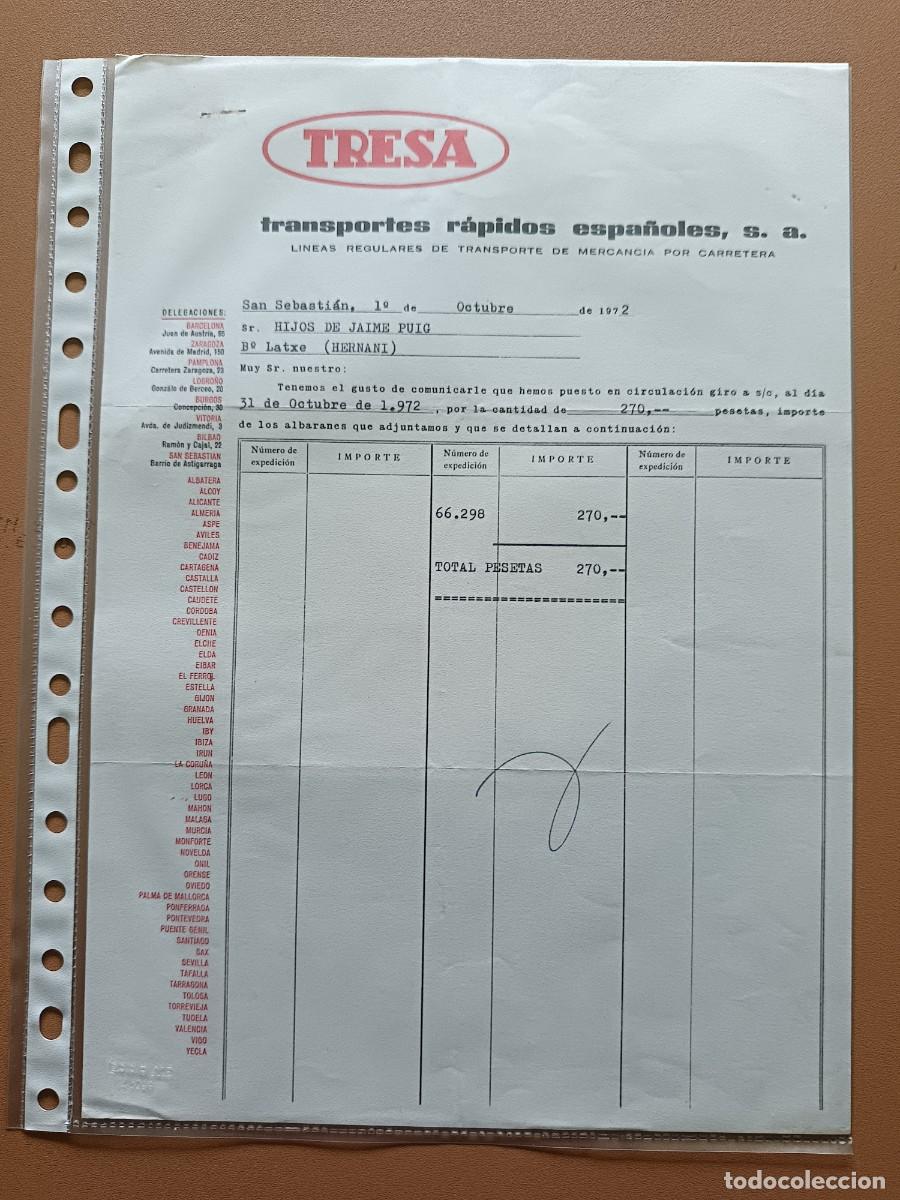 Facturas antiguas: TRESA - SAN SEBASTI&Aacute;N - 1972 - Foto 1