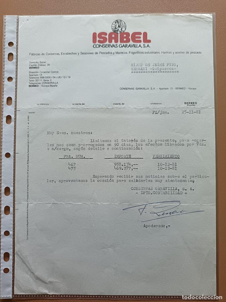 Facturas antiguas: ISABEL .CONSERVAS GARAVILLA SA- BERMEO- 1981 - Foto 1