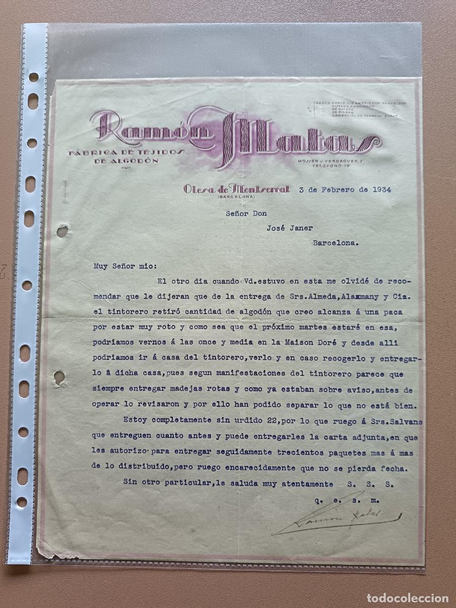 Facturas antiguas: RAM&Oacute;N MAT&Iacute;AS- OLESA DE MONSERRAT- 1934 - Foto 1