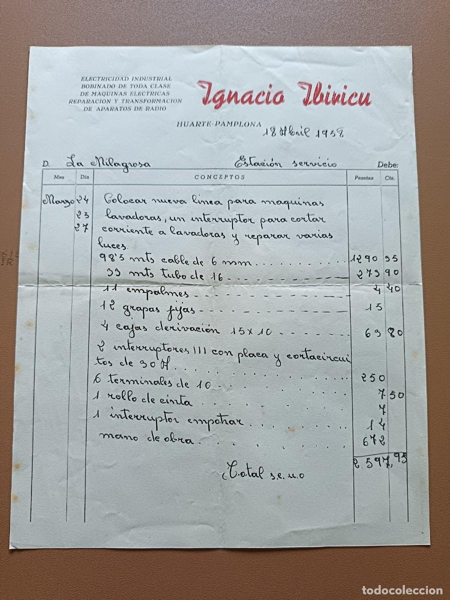 Facturas antiguas: IGNACIO IBIRICU- PAMPLONA- 1958 - Foto 1