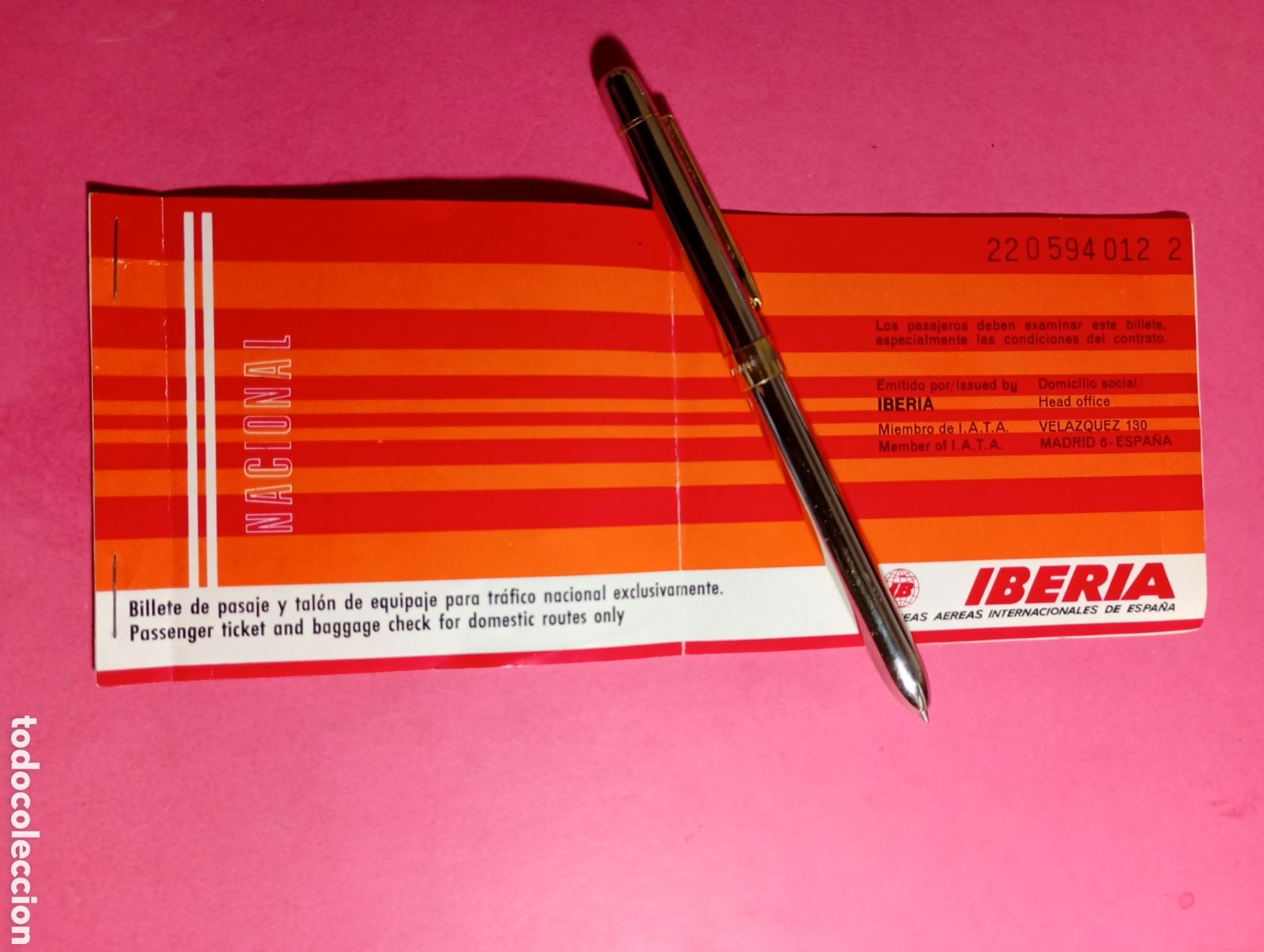 Facturas antiguas: IBERIA LINEAS A&Eacute;REAS INTERNACIONALES ESPA&Ntilde;A BILLETE NACIONAL BCN-MD-BCN 10/8/73 CAUCHO VIAJES MARCO