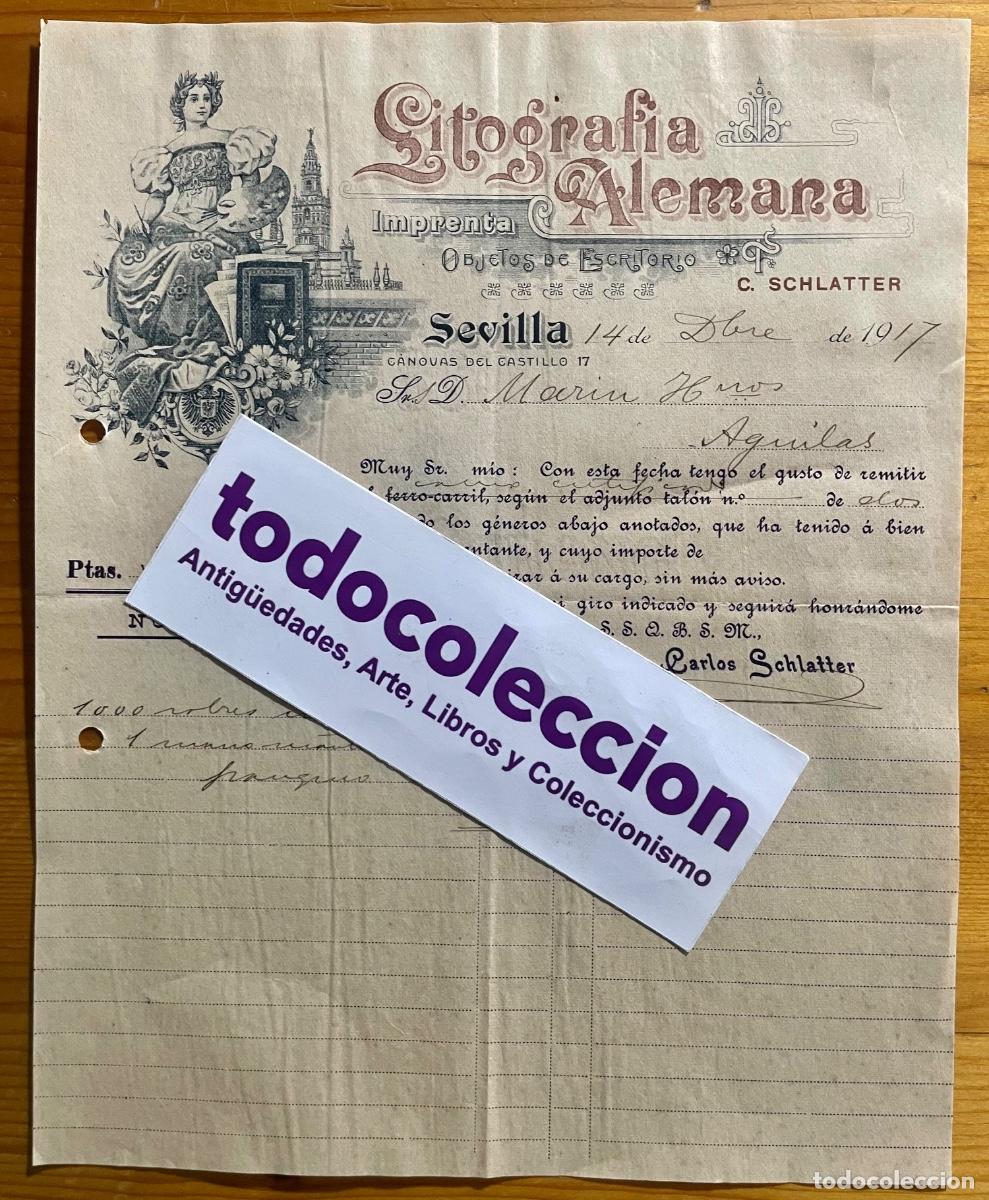 Facturas antiguas: SEVILLA- LITOGRAFIA ALEMANA- IMPRENTA - FACTURA A&Ntilde;O 1917