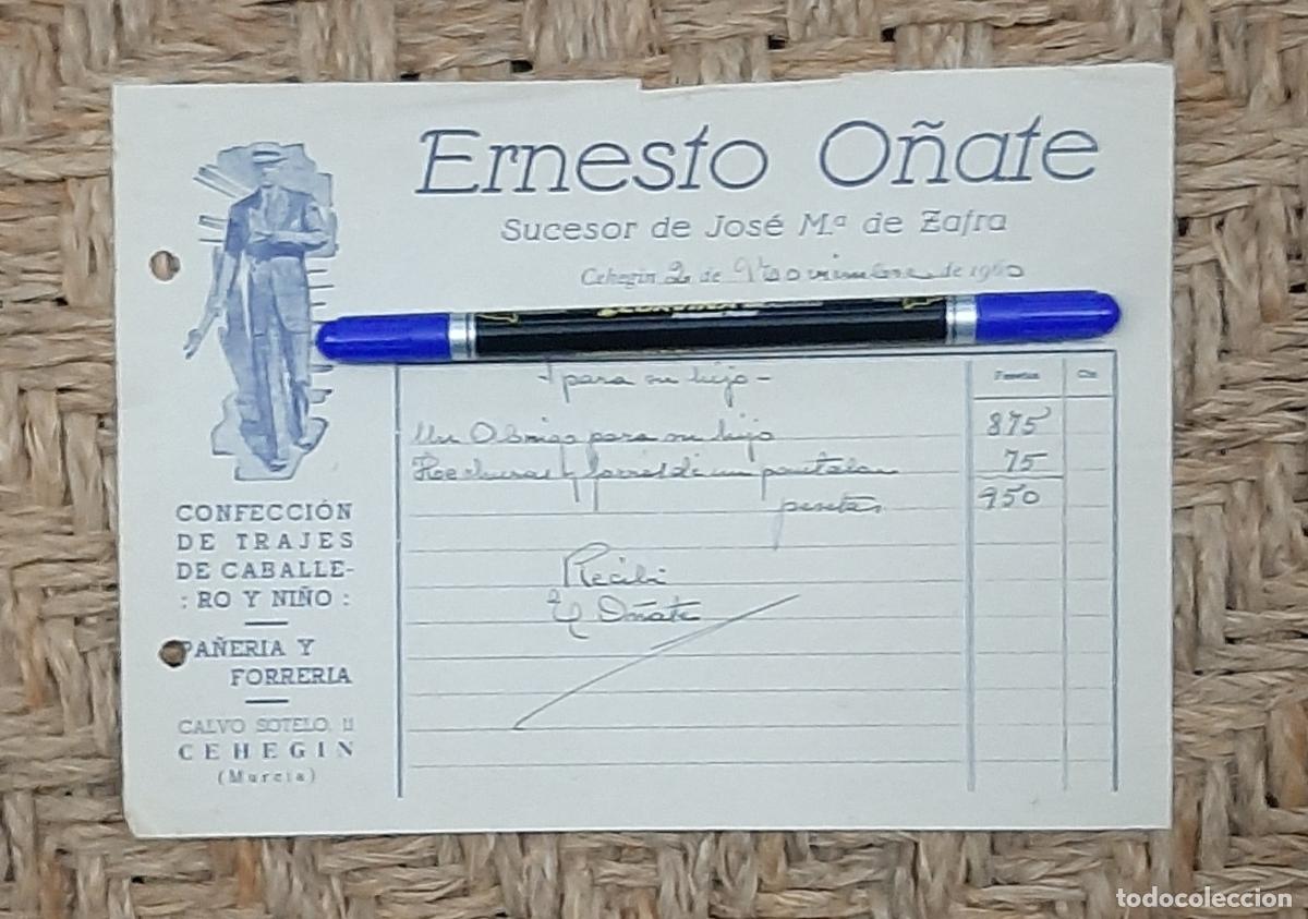 Facturas antiguas: ERNESTO O&Ntilde;ATE CONFECCI&Oacute;N DE TRAJES CEHEG&Iacute;N 1960 - Foto 1