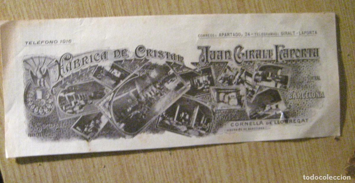 Facturas antiguas: antiguo recibo Fabrica de cristal . Juan Giralt Laporta . Cornella de Llobregat
