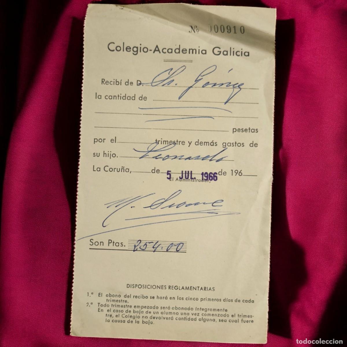 Facturas antiguas: Antigua Factura Escolar A&ntilde;o 1966 &ndash; Colegio Academia Galicia &ndash; La Coru&ntilde;a