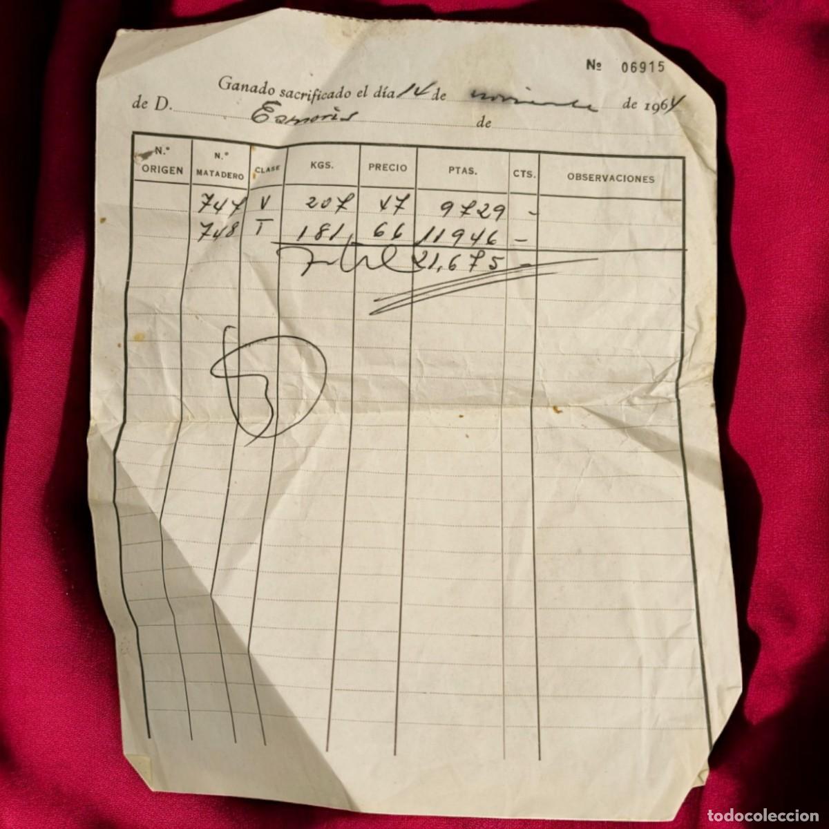 Facturas antiguas: Antigua Factura A&ntilde;o 1964 &ndash; Sacrificio De Ganado &ndash; Documento Hist&oacute;rico Rural