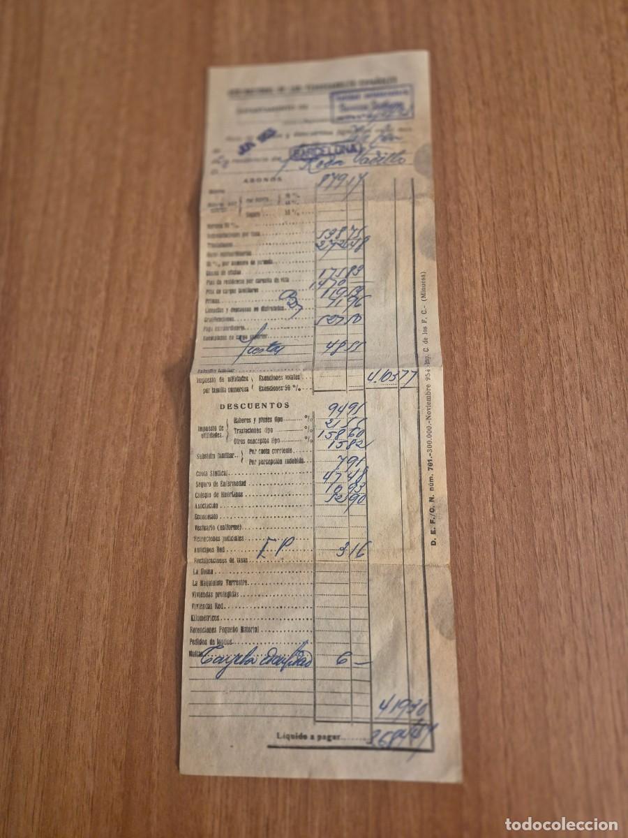 Facturas antiguas: ANTIGUA NOMINA, RED NACIONAL DE LOS FERROCARRILES ESPA&Ntilde;OLES, A&Ntilde;O 1955.