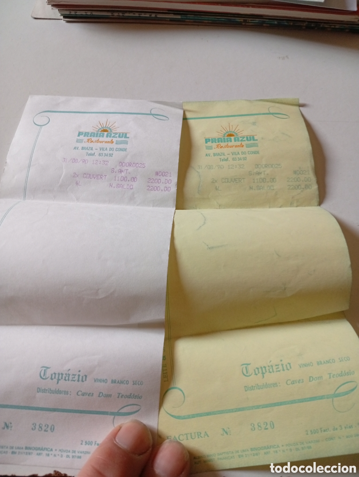 Facturas antiguas: Factura restaurante Praia Azul, Vila do Conde, Portugal