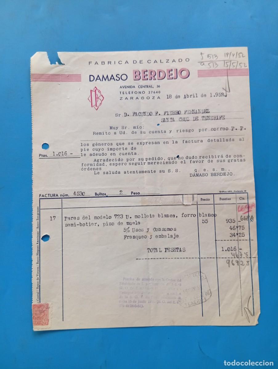 Facturas antiguas: FACTURA. ZARAGOZA. 1958. FABRICA DE CALZADO. DAMASO BERDEJO.