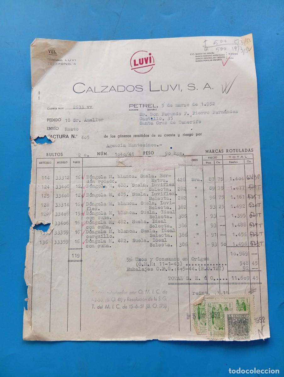 Facturas antiguas: FACTURA. PETREL, ALICANTE. 1952. LUVI. CALZADOS LUVI, S. A.
