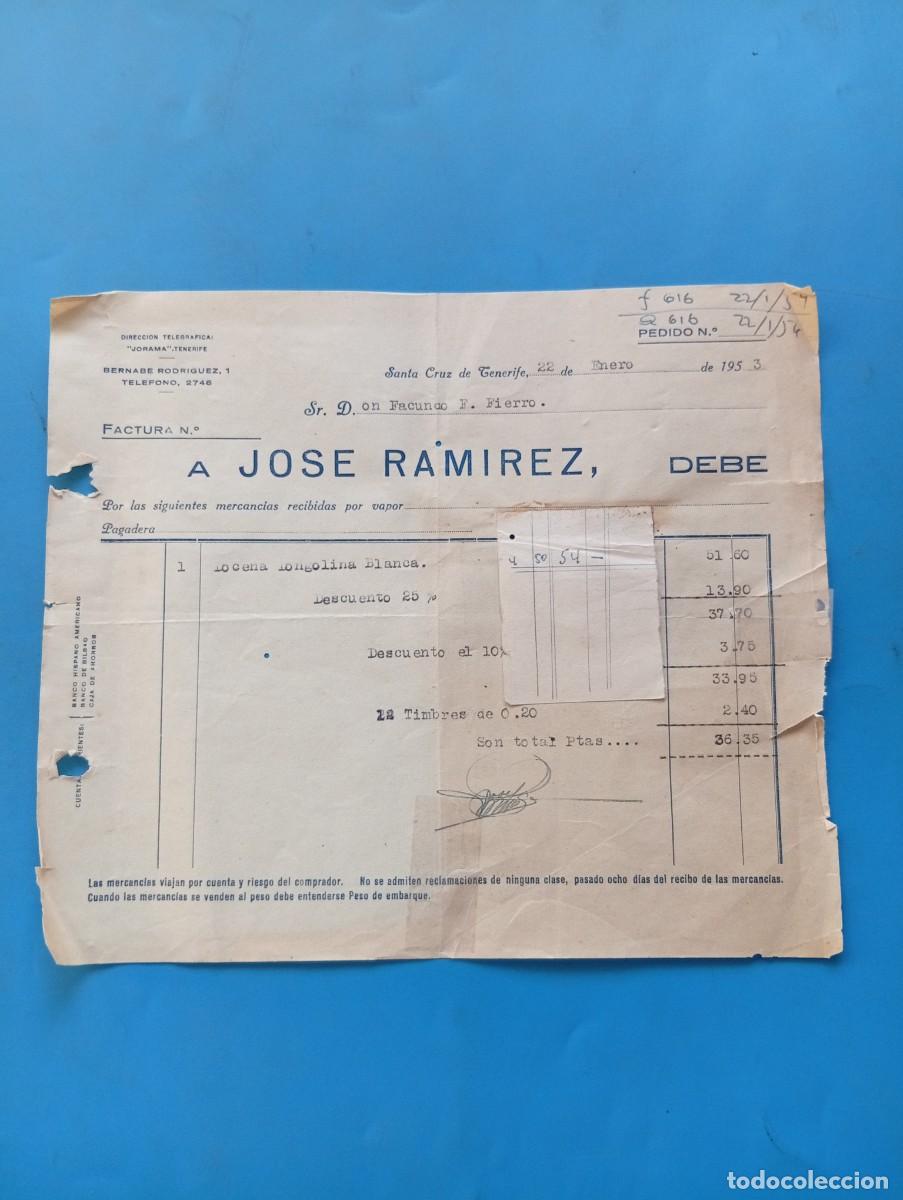 Facturas antiguas: FACTURA. SANTA CRUZ DE TENERIFE. 1953. JOSE RAMIREZ.