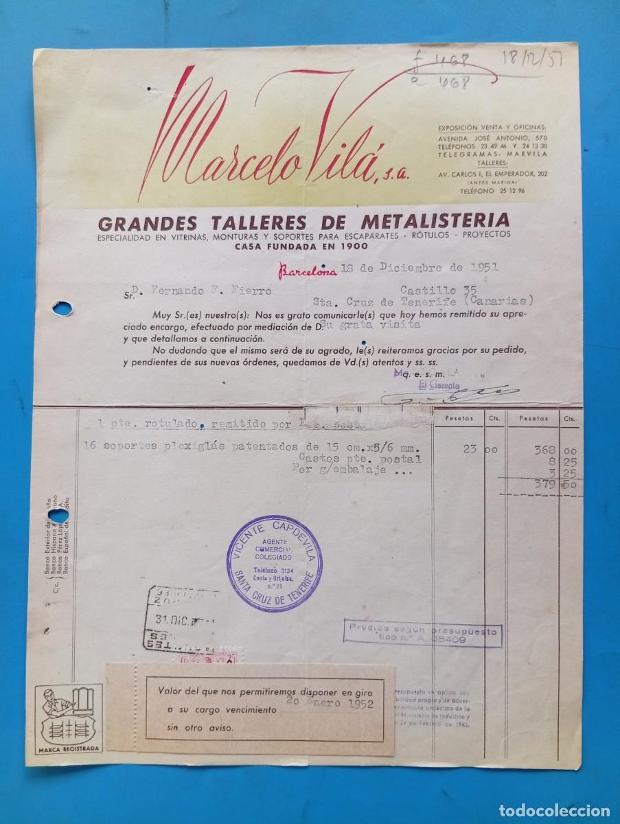 Facturas antiguas: FACTURA. BARCELONA. 1951. GRANDES TALLERES DE METALISTERIA. MARCELO VILA, S.A.