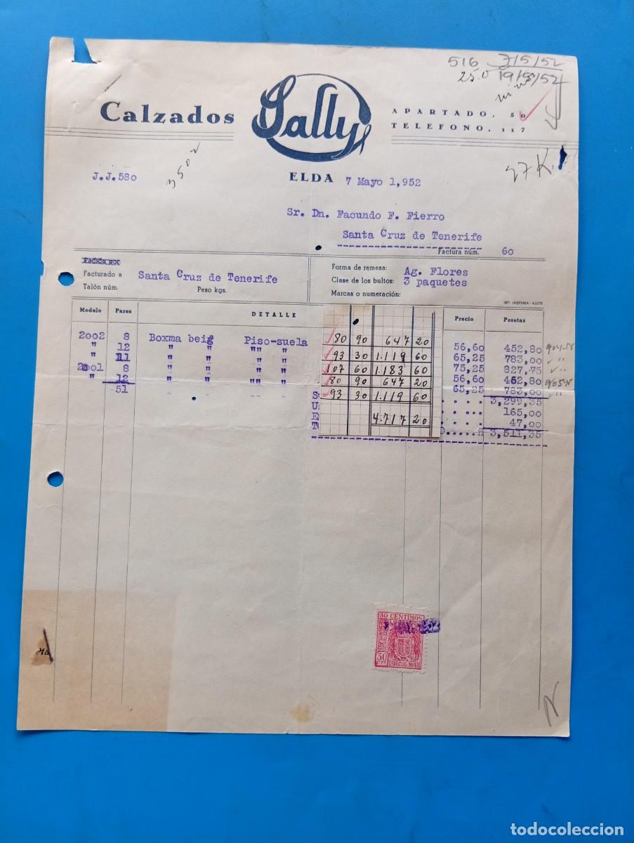 Facturas antiguas: FACTURA. ELDA, ALICANTE. 1952. CALZADOS SALLY.