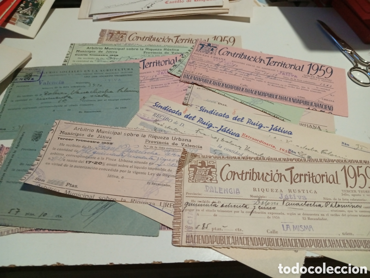 Facturas antiguas: Lote de contribuciones J&aacute;tiva a&ntilde;os 59
