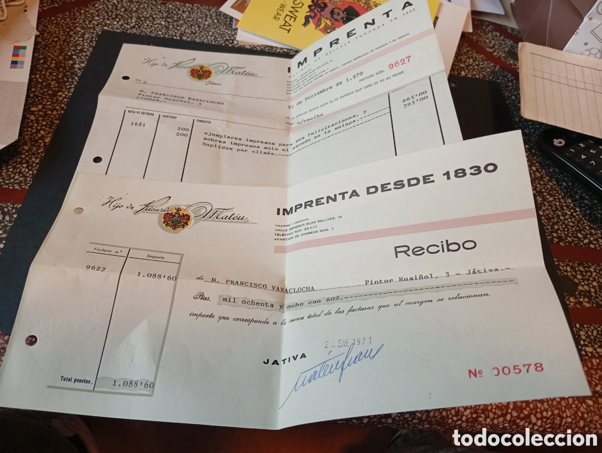 Facturas antiguas: Imprenta hijo de Ricardo Mateu, J&aacute;tiva 1970