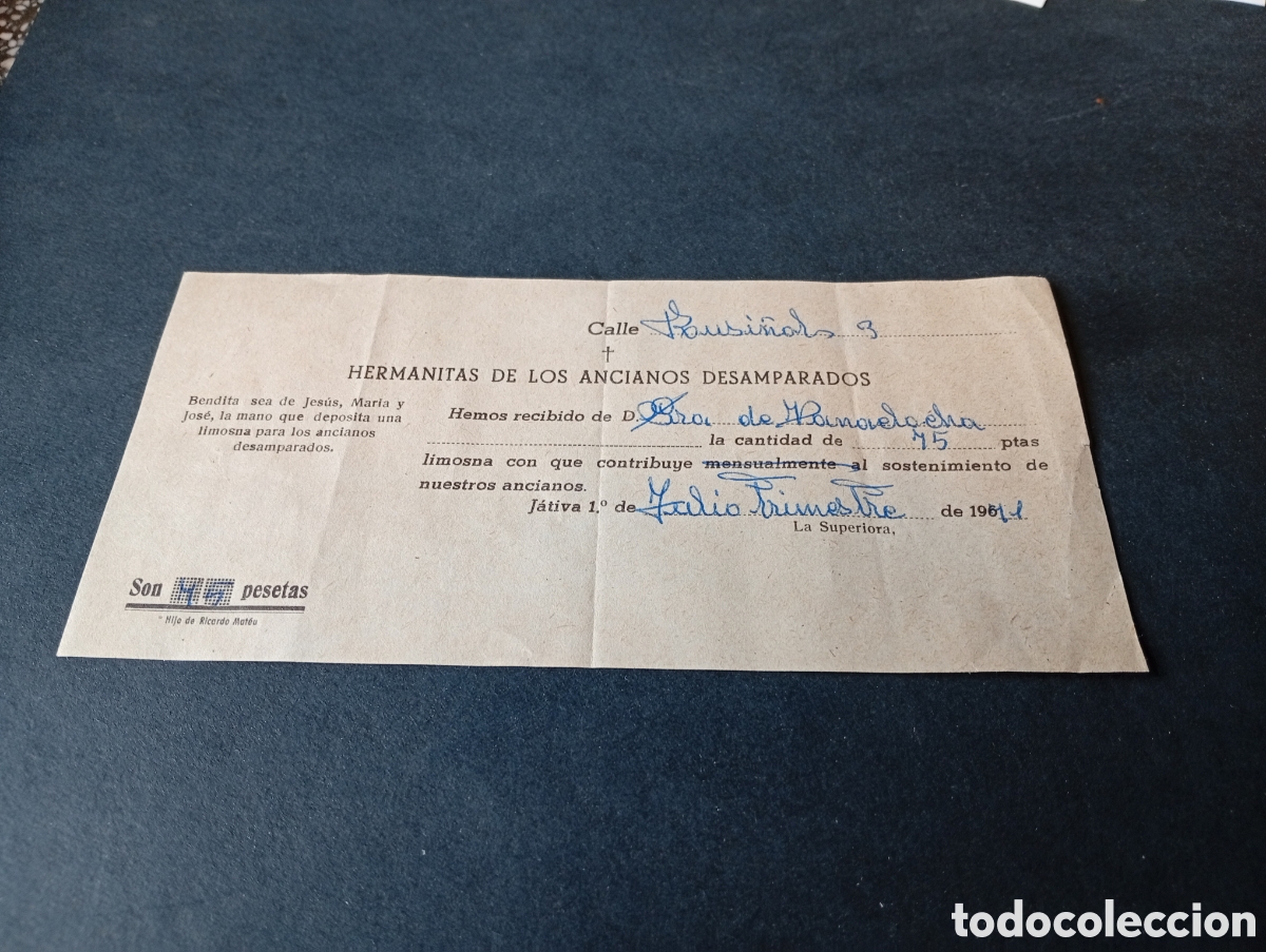 Facturas antiguas: Recibo Hermanitas de los Ancianos Desamparados, J&aacute;tiva 1971